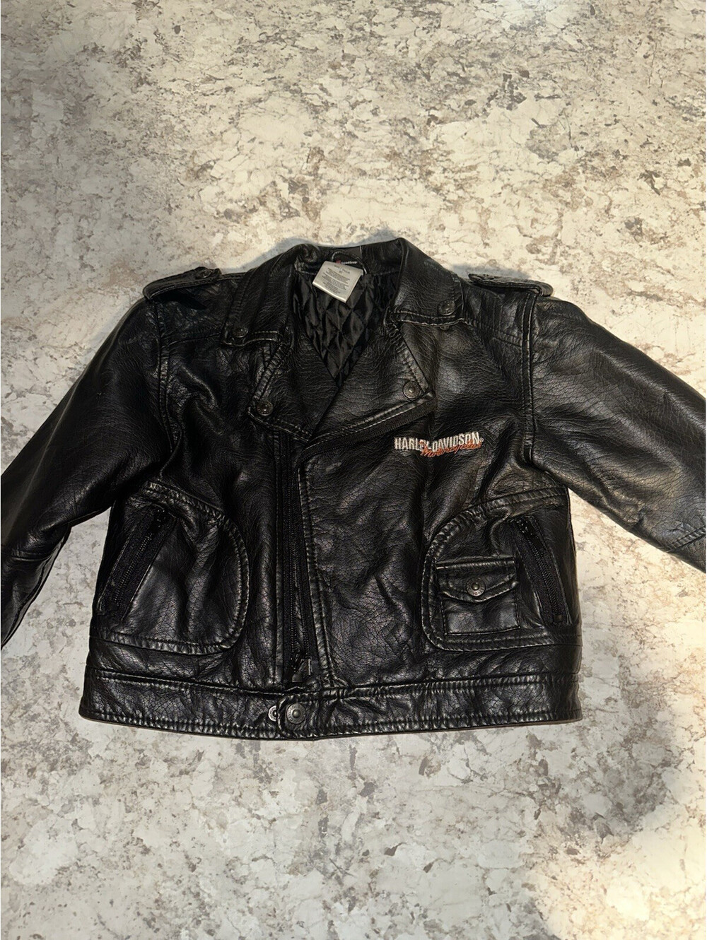 Harley-Davidson Black Leather Jacket Quilted Lining Motorcycle Style Size 3T